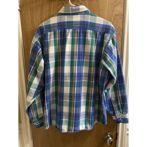 Vintage Five Brothers Thick Flannel Button Up Shirt XL Shacket Blue Green Yellow - Picture 6 of 12